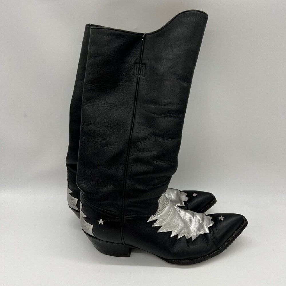 Rocketbuster Men’s Leather Cowboy boots size 12 black silver USA El Paso